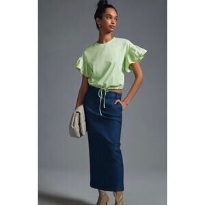 Anthropologie Maeve English Factory Ruffled Drop Shoulder Top in Lime Size Small